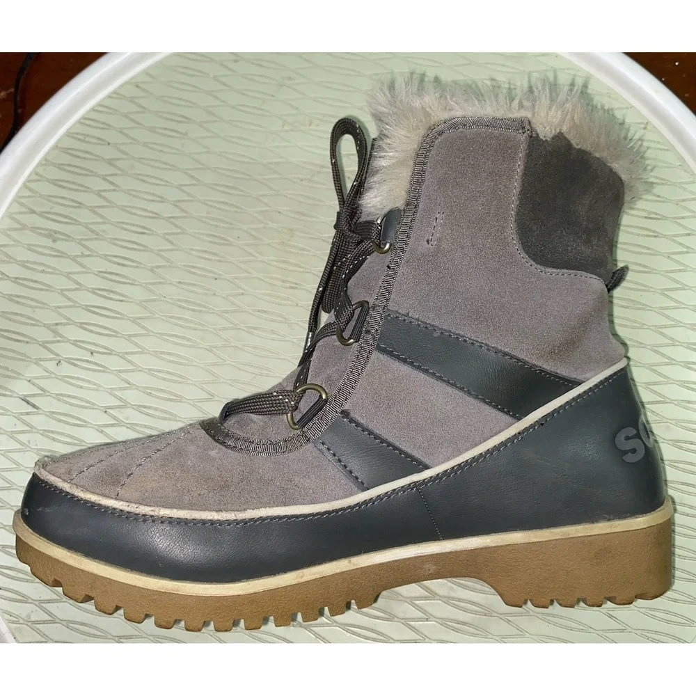 Sorel Tivoli II Women's Winter Snow Boots Waterproof Suede Faux Fur‎ Gray 8.5